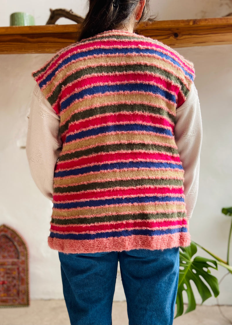 VINTAGE 70's Knit Stripe Waistcoat - M