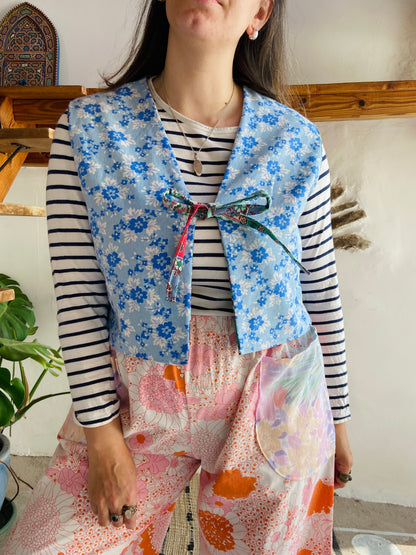 DESERT FOX Patchwork Provencal & Blue Floral Reversible Waistcoat - S/M