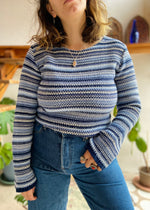 VINTAGE Blue Stripe Flared Sleeve Jumper - M