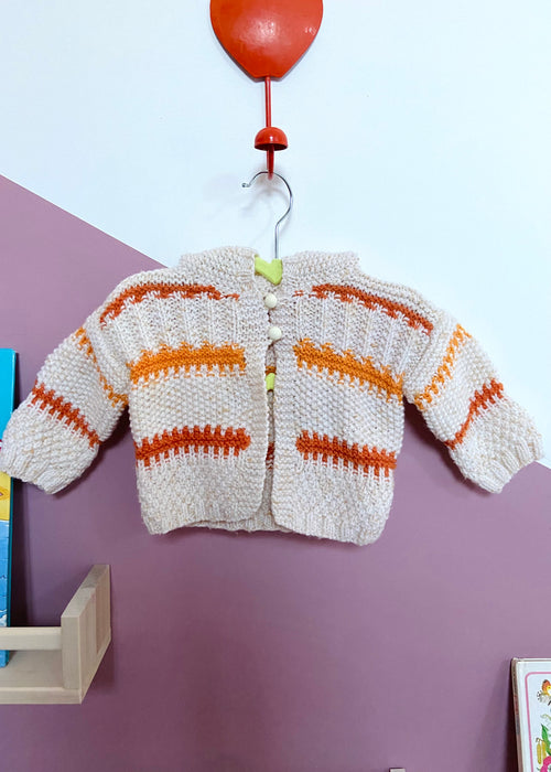 VINTAGE KIDS 70’s Knit Orange Stripe Cardigan - 3-6 Months