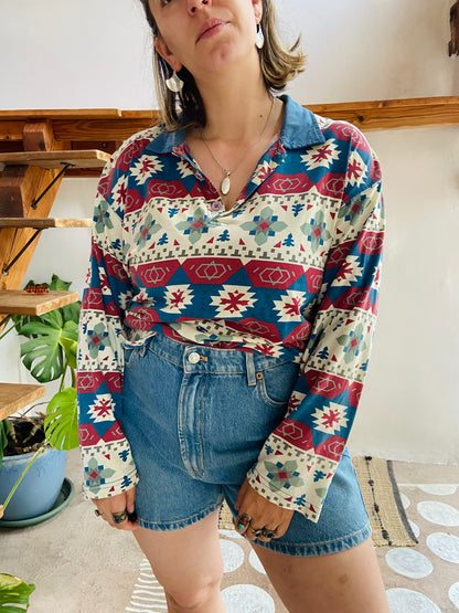 VINTAGE 90’s Bohemian Pattern Long Sleeve Top - M/L