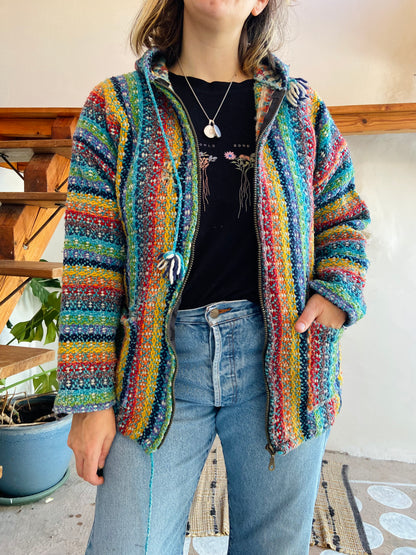 VINTAGE 90's Rainbow Hippie Knit Zip Up Jacket - M