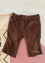 VINTAGE 90's Brown Floral Cord Trousers - 12 MONTHS