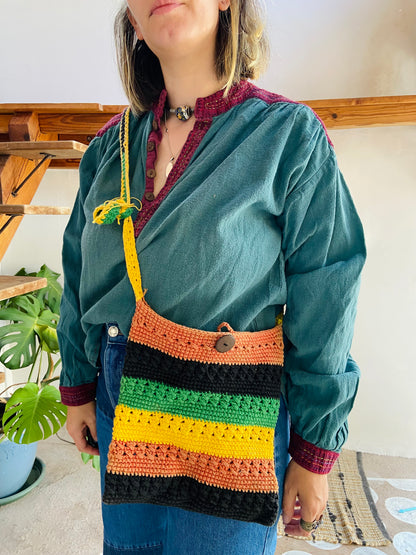 VINTAGE 90's Stripe Crochet Shoulder Bag - ONE SIZE