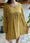 PRELOVED Yellow Bohemian Pattern Loose Long Sleeve Dress - XL