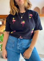 VINTAGE 90’s Black Flamingo Embroidered Black Tee T-Shirt - M/L