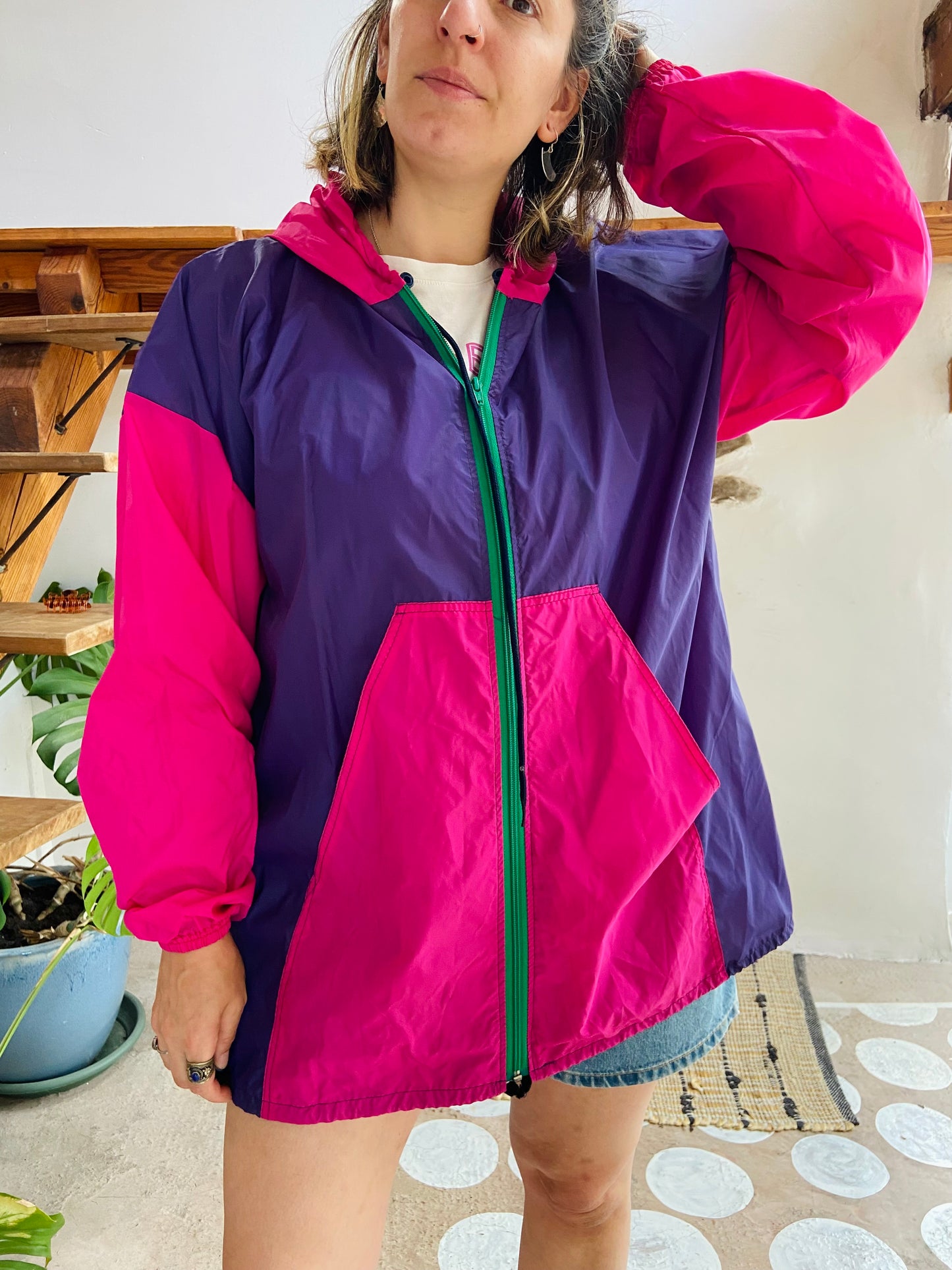 VINTAGE 80’s Pink & Purple Rain Coat Jacket - L