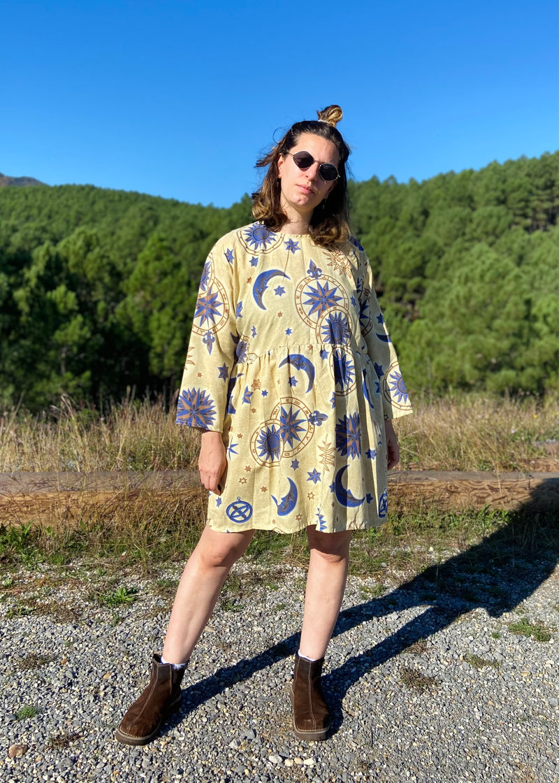 DESERT FOX Dahlia Dress - Sun & Moon Celestial Print - S/M - M/L