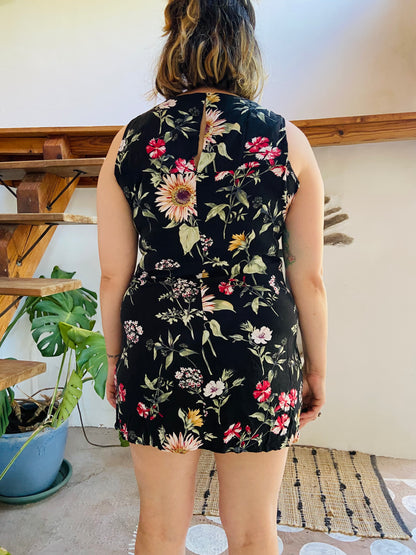VINTAGE 90’s Floral Black Mini Dress - M