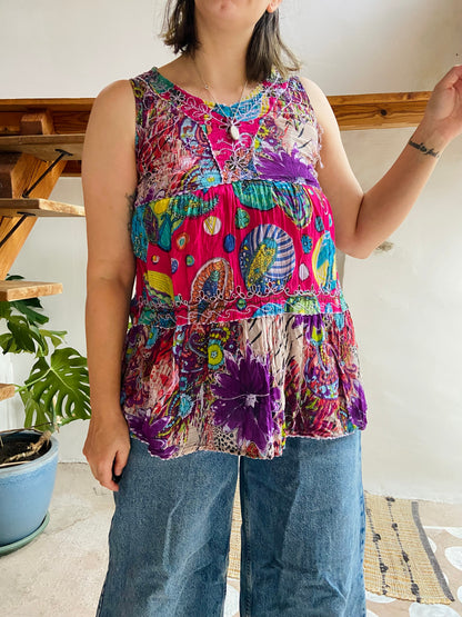 VINTAGE 90's Bohemian Print Hippie Sleeveless Top - XS/S