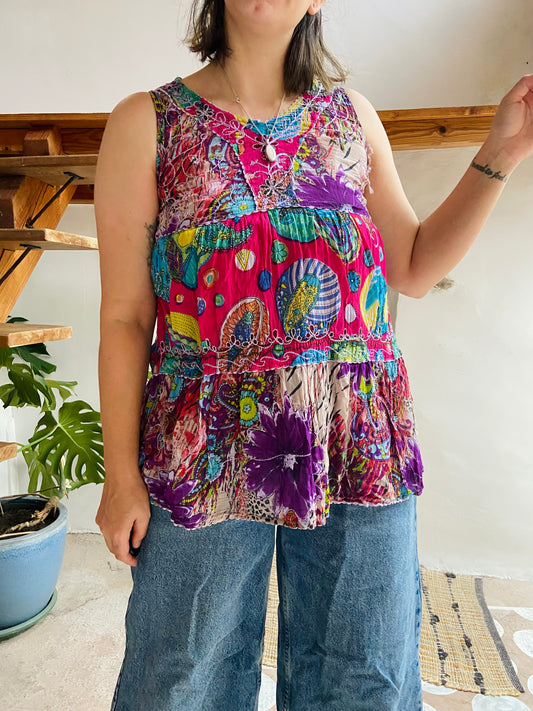 VINTAGE 90's Bohemian Print Hippie Sleeveless Top - XS/S