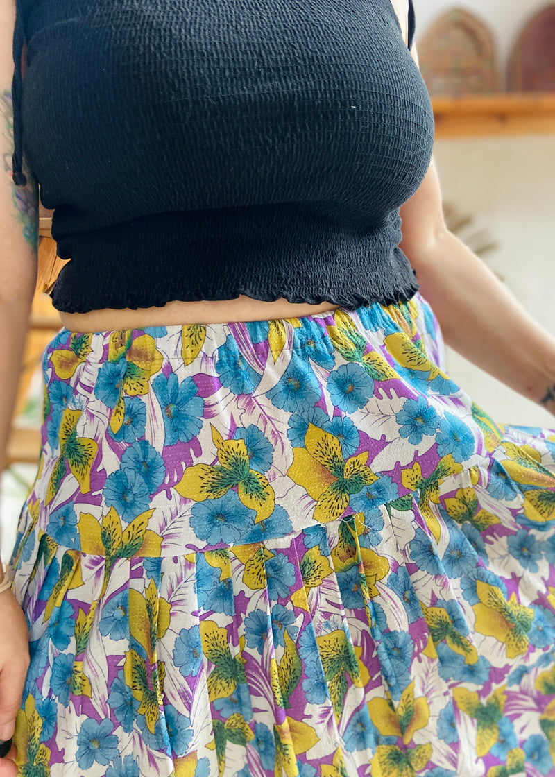 VINTAGE 80’s Bright Floral Midi Skirt - M/L