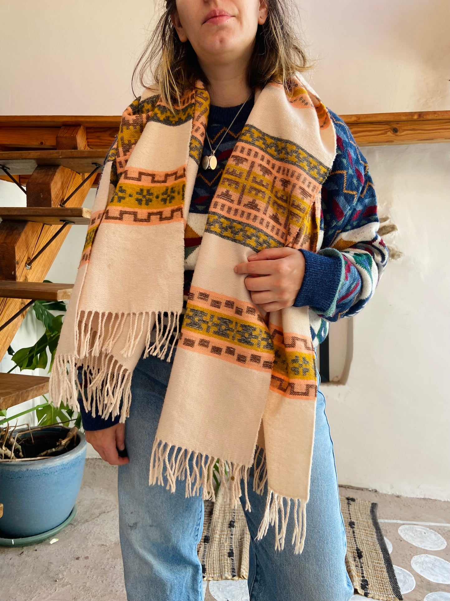 VINTAGE Bohemian Patterned Long Tassel Scarf - ONE SIZE
