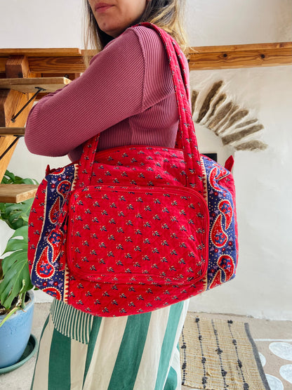 VINTAGE Red Provencal Pattern Shoulder Bag - ONE SIZE