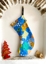 DESERT FOX Handmade Vintage Fabric Christmas Stocking - Children’s Bear Snowfall