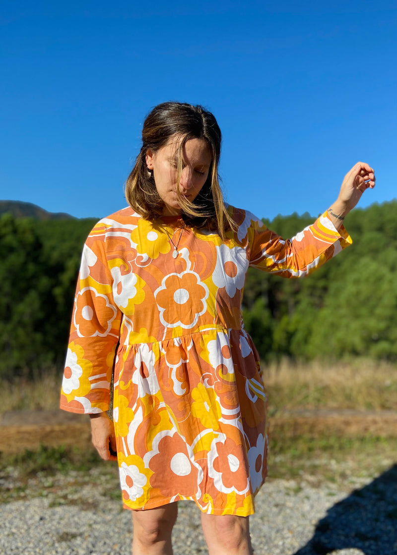 DESERT FOX Dahlia Dress - 70's Orange Swirl - M/L