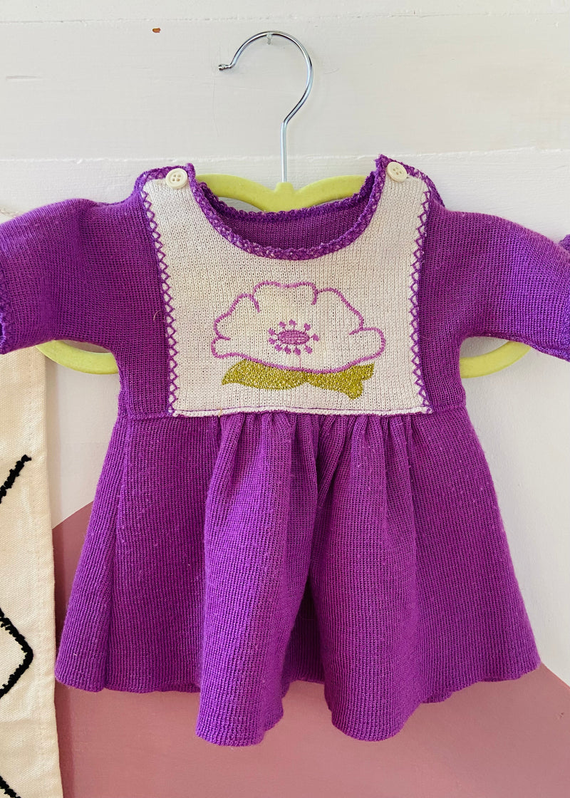 VINTAGE 70's Purple Flower Knit Dress - 3 MONTHS