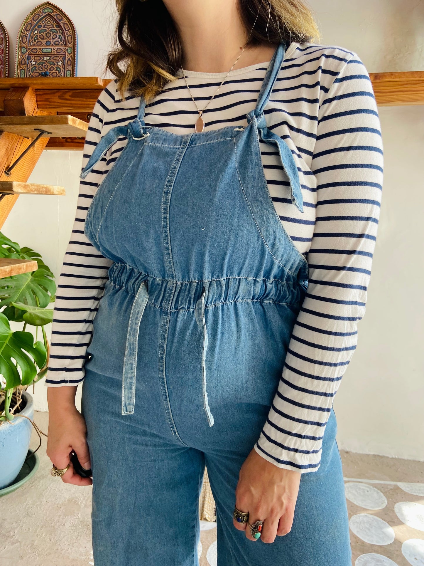 VINTAGE 90's Blue Cotton Wide Leg Jumpsuit - S