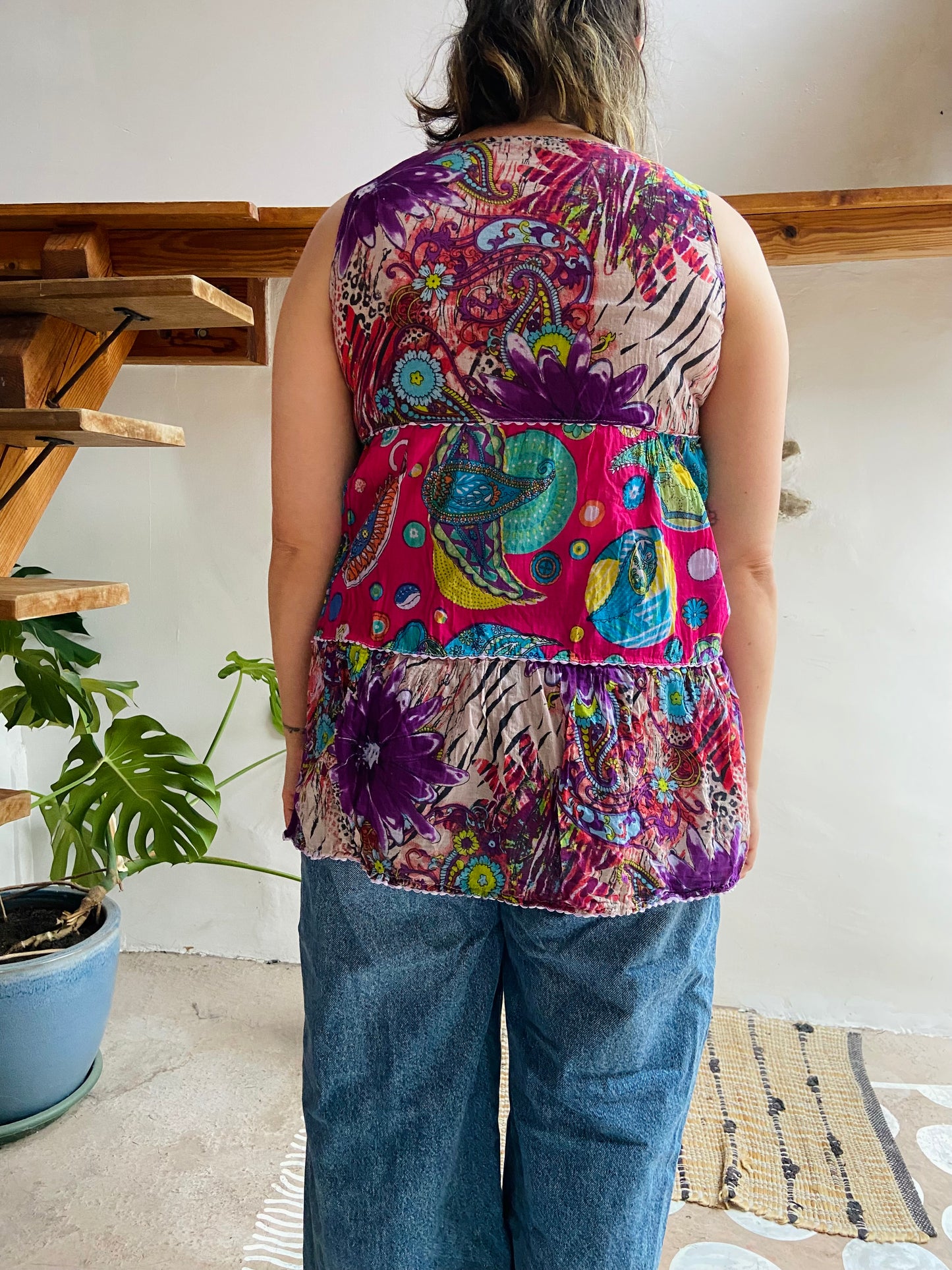 VINTAGE 90's Bohemian Print Hippie Sleeveless Top - XS/S