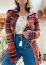 VINTAGE 90's Bohemian Dusty Pink Stripe Knitted Cardigan - M/L