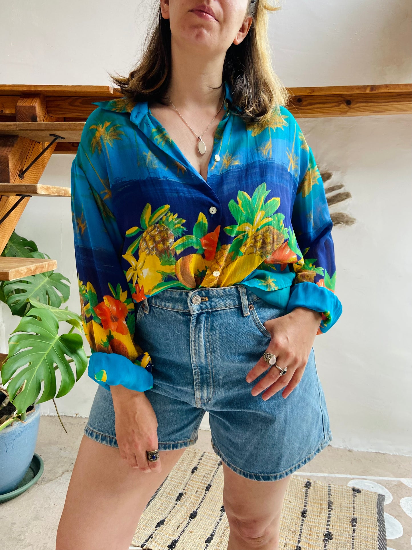 VINTAGE 90's Tropical Fruit Print Shirt - M/L