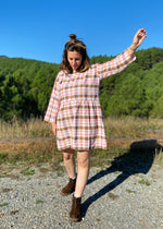 DESERT FOX Dahlia Dress - Pink & Brown Checked - M/L