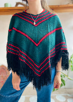 VINTAGE - 70’s Crochet Fringe Stripe Poncho - ONE SIZE