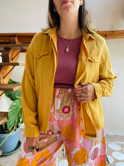 VINTAGE 70's Mustard Yellow Loose Long Sleeve Shirt - M/L
