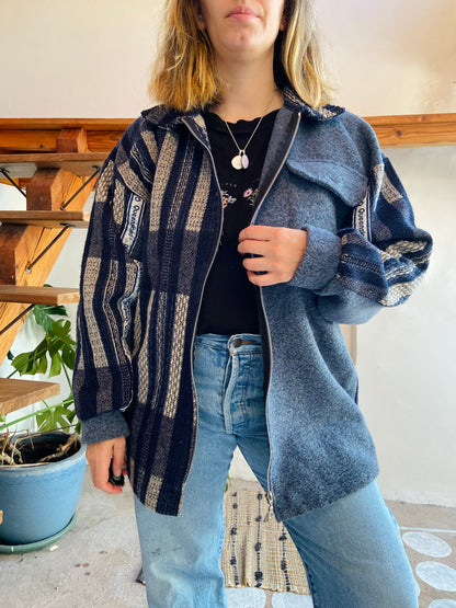 VINTAGE 90's Blue Hippie Woven Bohemian Zip Up Jacket - M