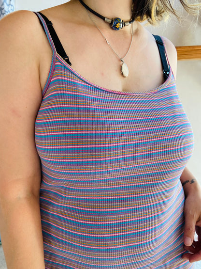 VINTAGE 90's Stripe Funky Short Strappy Dress - M/L