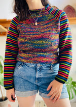 VINTAGE 90's Rainbow Stripe Long Sleeve Jumper - S/M
