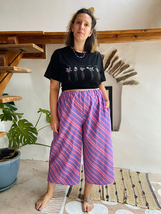 DESERT FOX Purple Chevron Stripe Wide Leg Trousers - M/L