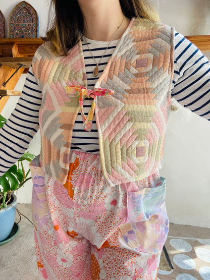 DESERT FOX Pastel Quilted Sleeveless Waistcoat Gilet - S/M and M/L