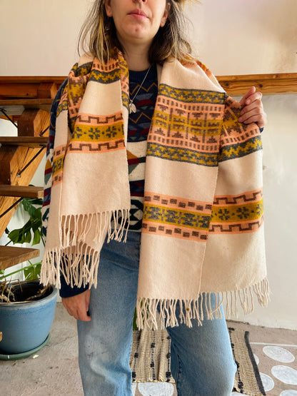 VINTAGE Bohemian Patterned Long Tassel Scarf - ONE SIZE