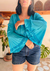 VINTAGE 90’s Blue Embroidered Bell Sleeve Top - S