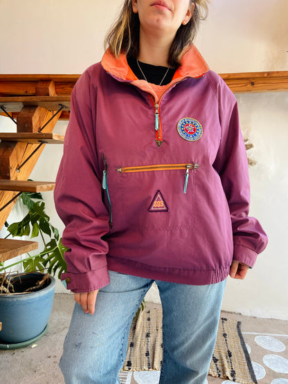 VINTAGE 80's Retro Purple Over The Head Raincoat Funky - L/XL