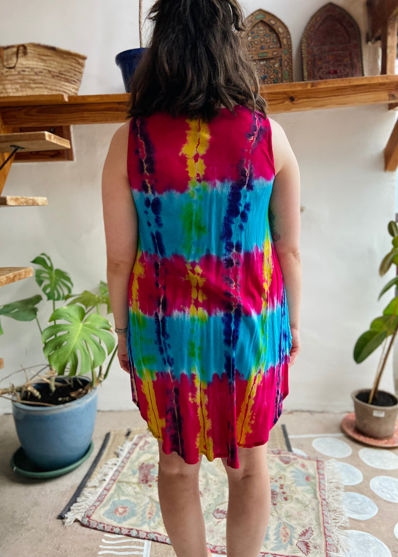 VINTAGE 90's Tie Dye Rainbow Mini Dress - S/M