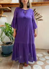 VINTAGE Y2K Purple Cotton Gauze Bell Sleeve Maxi Dress - L/XL