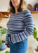 VINTAGE Blue Stripe Flared Sleeve Jumper - M