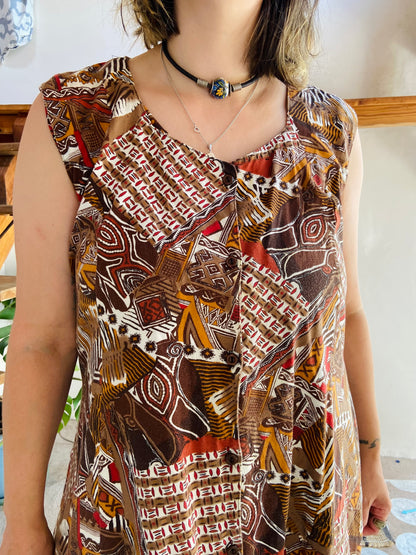 VINTAGE 90's Brown Floral Button Up Mini Dress - M/L