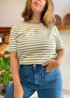 VINTAGE 90's Green & White Stripe Tee T-Shirt - M/L