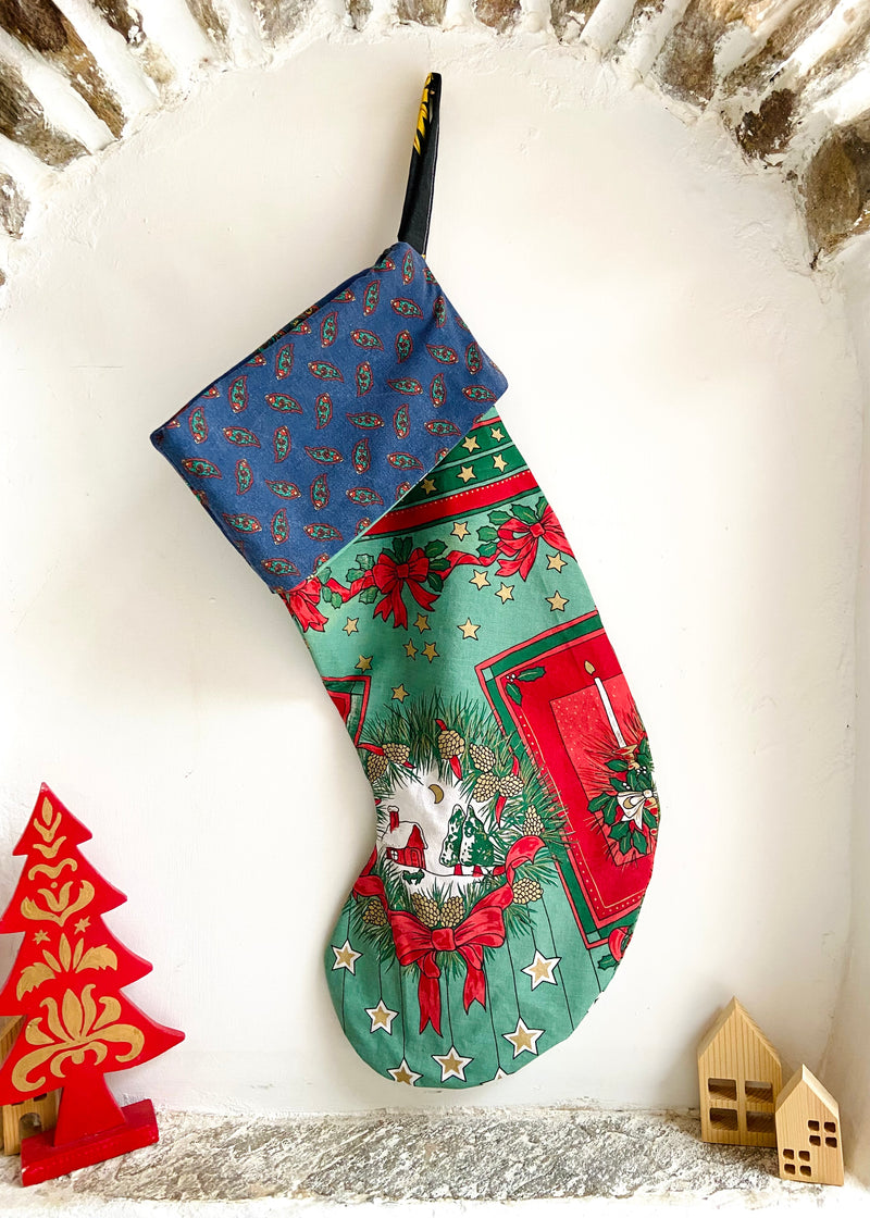 DESERT FOX Handmade Vintage Fabric Christmas Stocking - Traditional Christmas Paisley