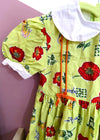 VINTAGE 80’s Poppy Print Green Peter Pan Collar Dress - 18 months