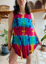 VINTAGE 90's Tie Dye Rainbow Mini Dress - S/M