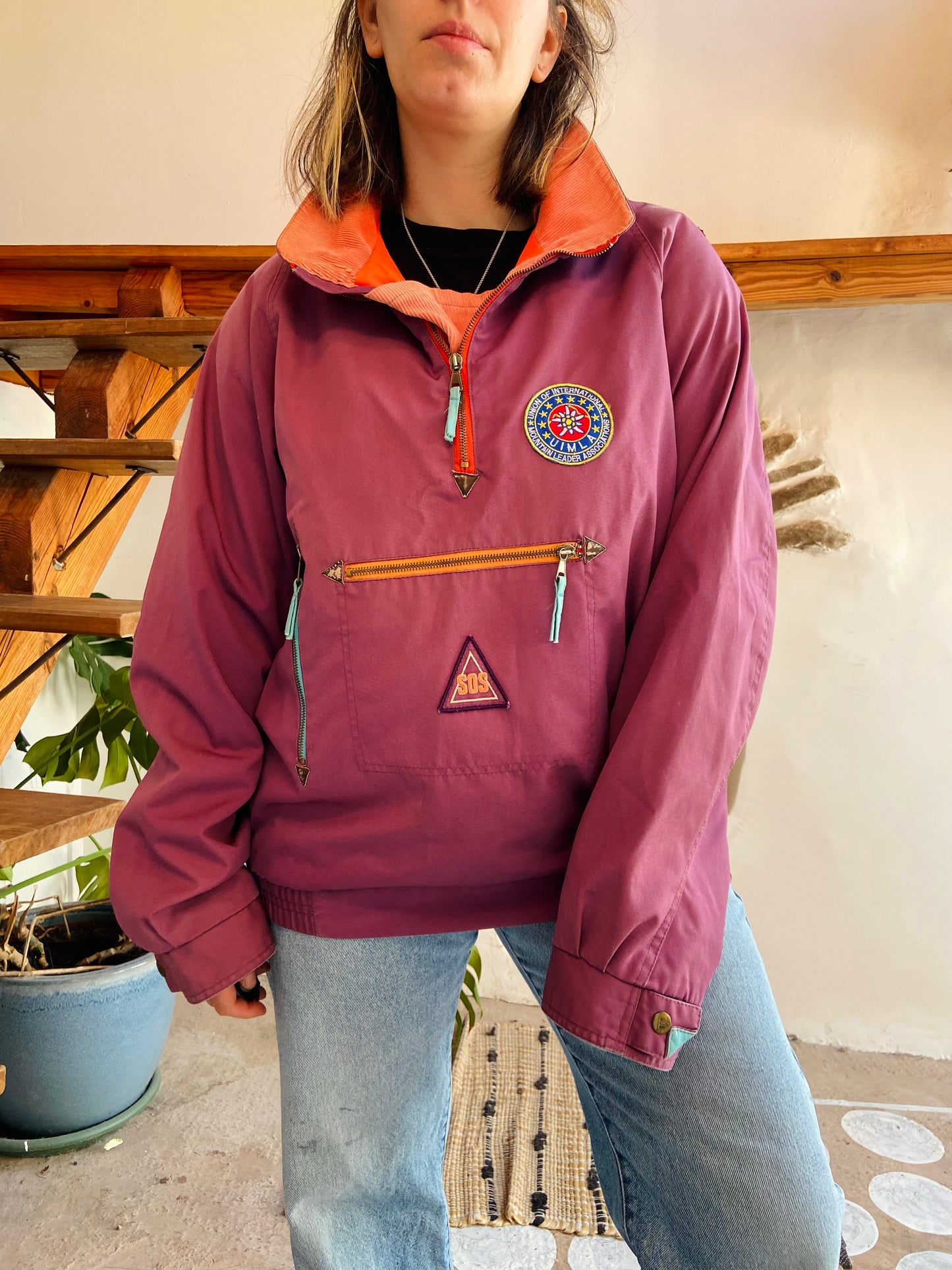 VINTAGE 80's Retro Purple Over The Head Raincoat Funky - L/XL
