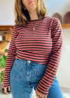 VINTAGE 90's Brown & Pink Stripe Long Sleeve Top - M/L