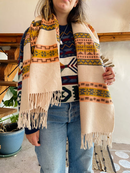VINTAGE Bohemian Patterned Long Tassel Scarf - ONE SIZE