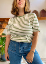 VINTAGE 90's Green & White Stripe Tee T-Shirt - M/L