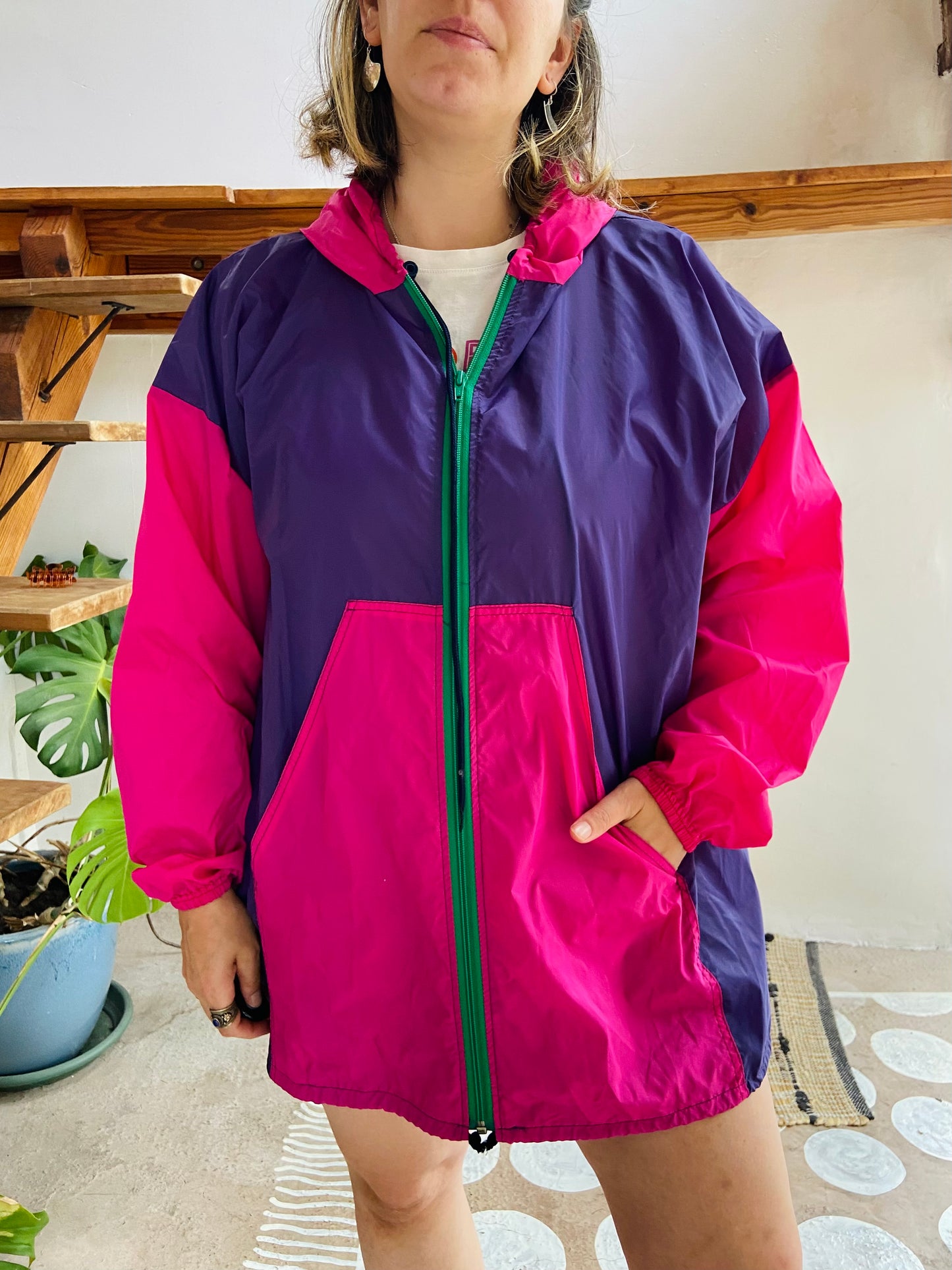 VINTAGE 80’s Pink & Purple Rain Coat Jacket - L