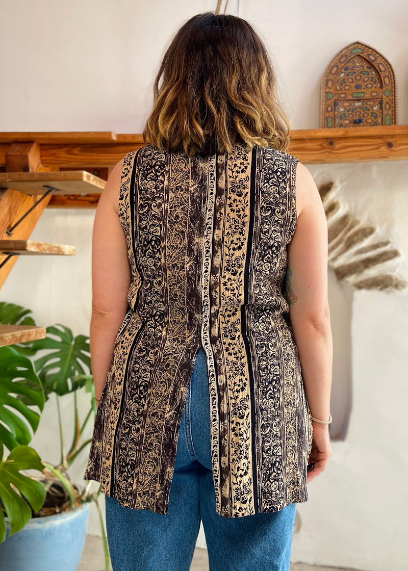 VINTAGE 90's Bohemian Pattern Sleeveless Shirt - S/M